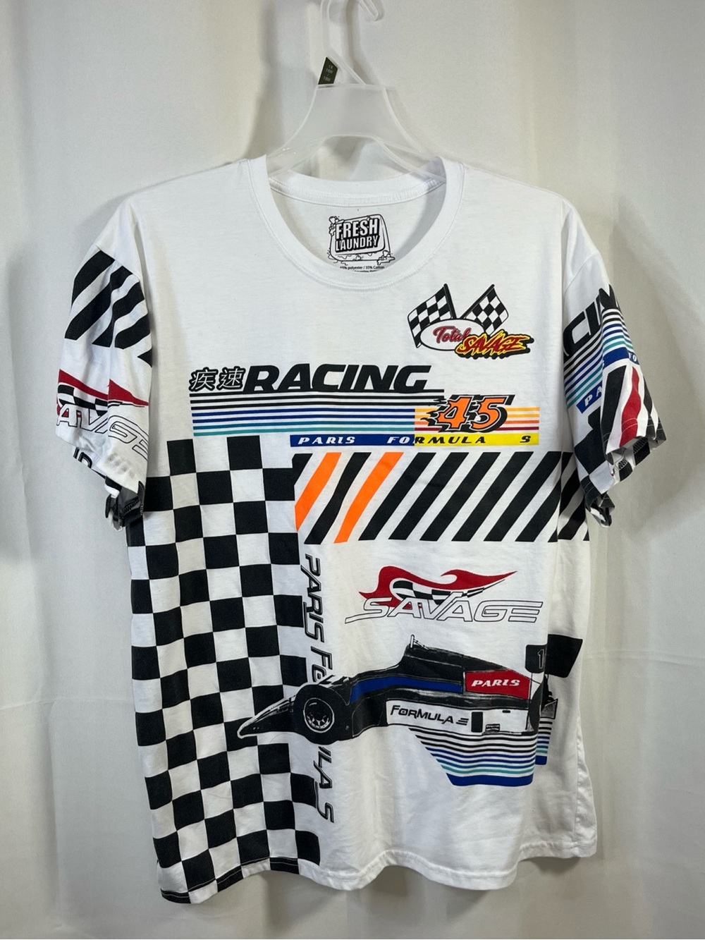 Fresh Laundry Mens White Excellent Racing Graphic Formula 1 Savage T Shirt 2XL